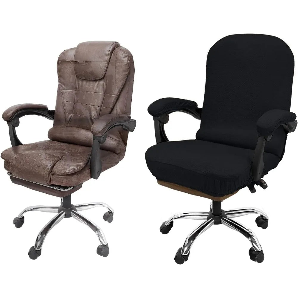 Stretchable Thick Jacquard High Back Desk Chair Cover with Armrests Large Black