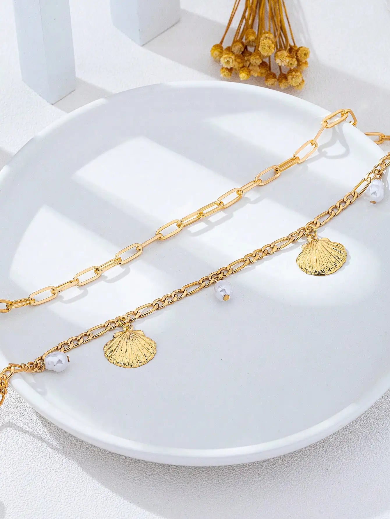 2pcs Bohemian Style Ocean Series Shell & Starfish Beaded Waist Chain For Women
