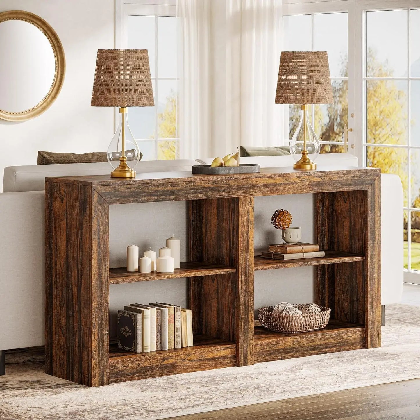 Farmhouse Console Table, Hallway Table for Entryway, Wood Console Behind Couch for Living Room, Hallway, Foyer, Oak