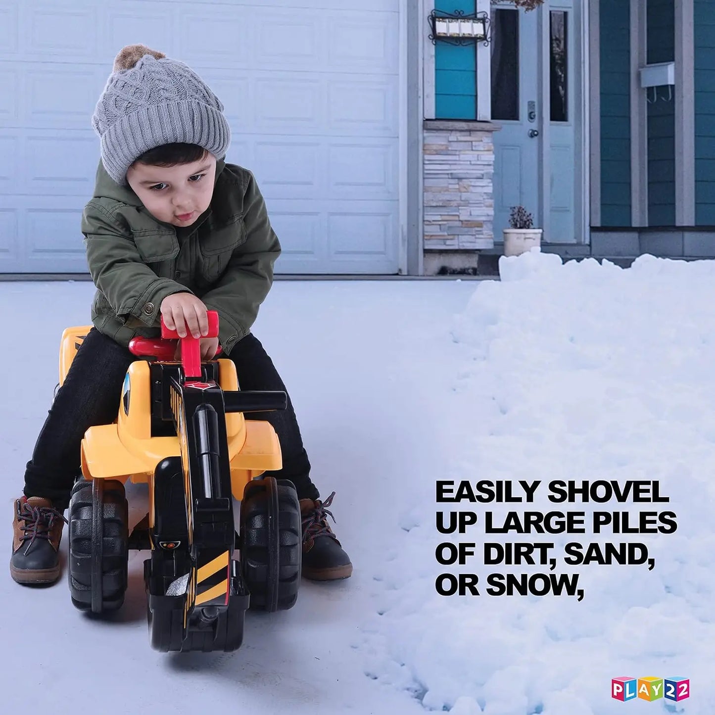 Toy Tractors for Kids Ride On Excavator - Music Sounds Digger Scooter Bulldozer Includes Helmet with Rocks - Pretend Play - Todd