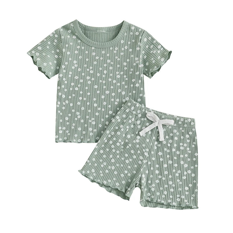 Girls Sleeveless Tank Top and Denim Shorts Set Casual Summer Outfit with Floral Print and Frayed Hem