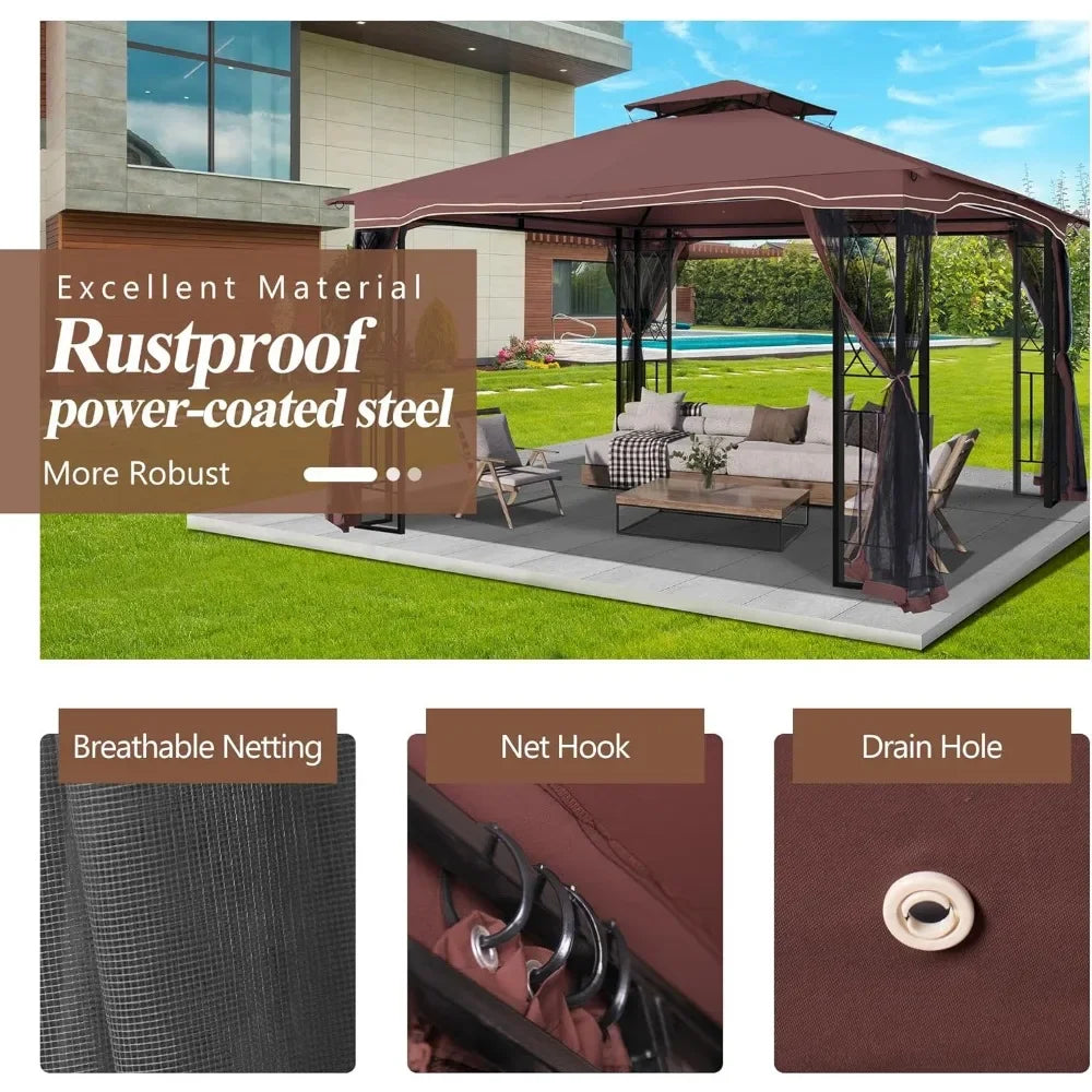 Outdoor Patio Gazebo Porch Gazebo with Polyester Roof & Breathable Netting, Best for Garden, Lawn, Backyard Deck