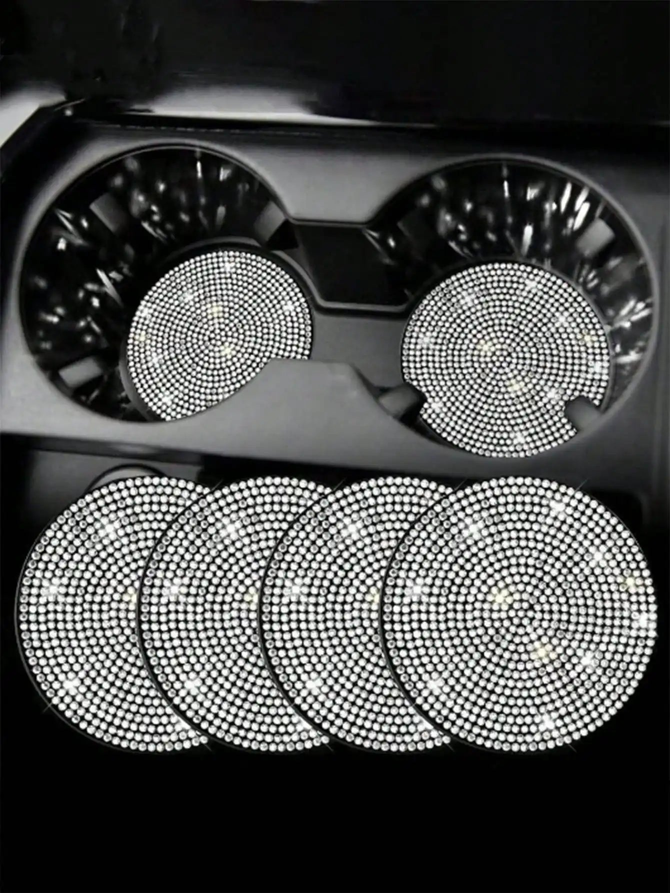 4pcs Shiny Car Cup Holder Coasters, Universal Non-Slip Cup Holders, Embedded Decorative Coasters, Shiny Crystal Car Interior Accessories, Gift For Women (White)
