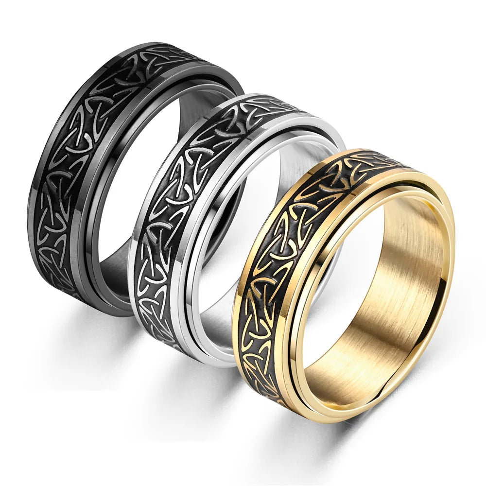 Viking Celtic Knot Rune Rings For Men Rotating Stainless Steel Anti Stress Anxiety Spinning Ring