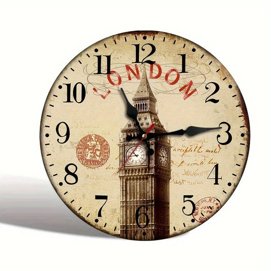 1 Wall Clock, Vintage Design with Big Ben Pattern, Suitable for Home, Office, Bedroom, Living Room, and School Decoration, Silen