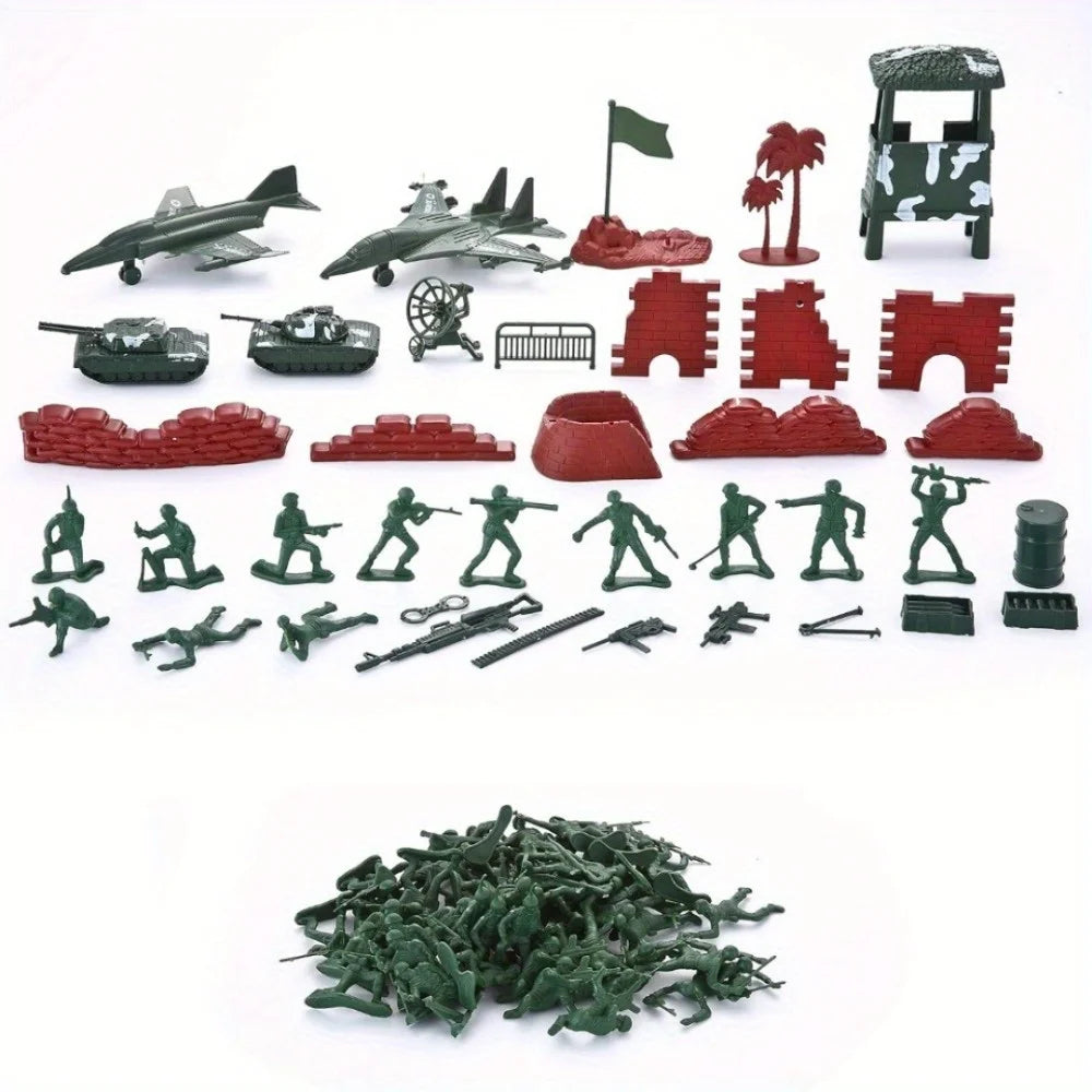 164 Piece Military Soldier Playset Army Men Play Bucket Army Action Figures Battle Group Deluxe Military Playset Aircrafts