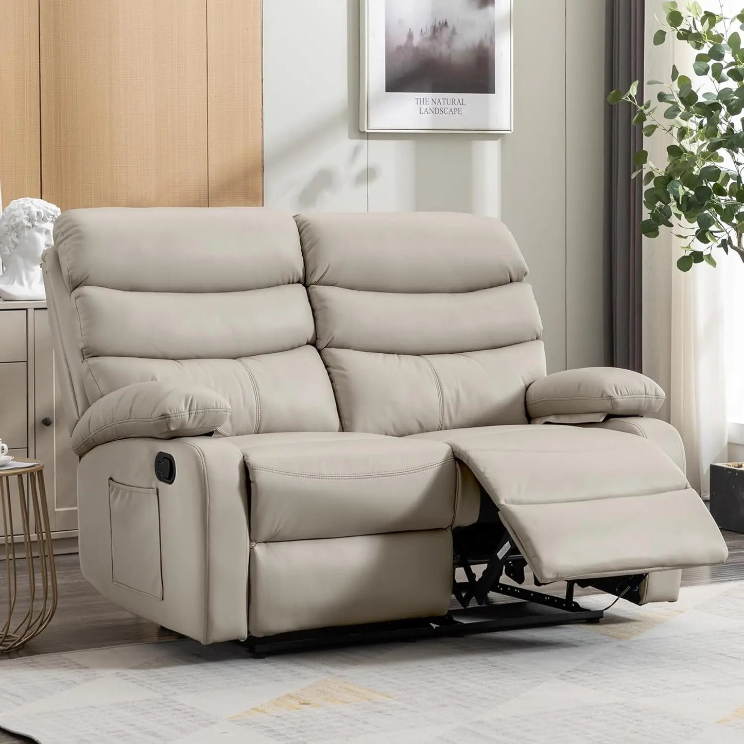Wall Hugger Reclining Loveseat Anti-Scratch Leather Side Pocket Living Room RV Home Theater 2-Seat Beige, Customized