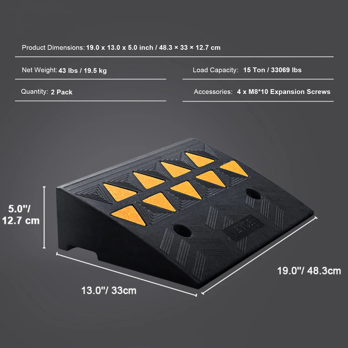 SucceBuy 1/2 Pack Rubber Curb Ramp Rise Heavy Duty Threshold Driveway Ramps with Stable Structure Car Wheelchairs Motorcycles