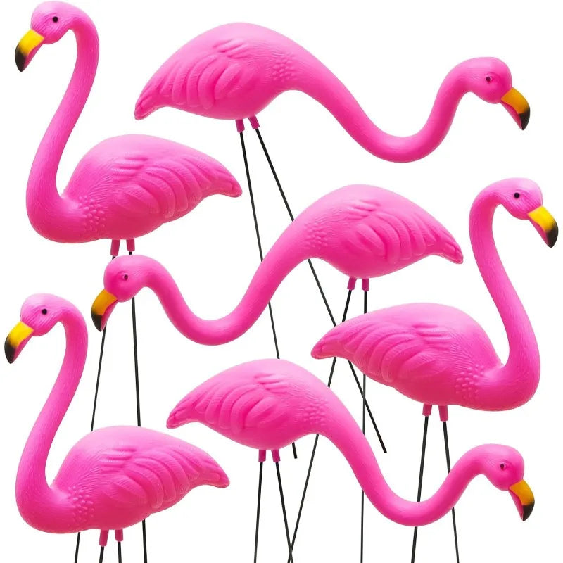 2/6 Small Pink Flamingo Yard Ornament Stakes Mini Lawn Plastic Flamingo Statue with Metal Legs for Sidewalks Outdoor Garden