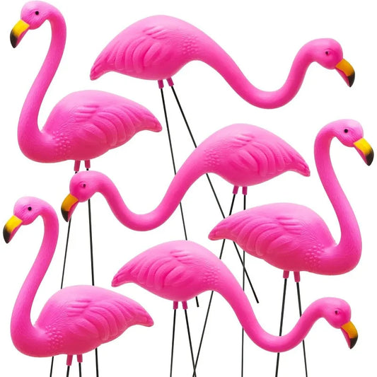 2/6 Small Pink Flamingo Yard Ornament Stakes Mini Lawn Plastic Flamingo Statue with Metal Legs for Sidewalks Outdoor Garden