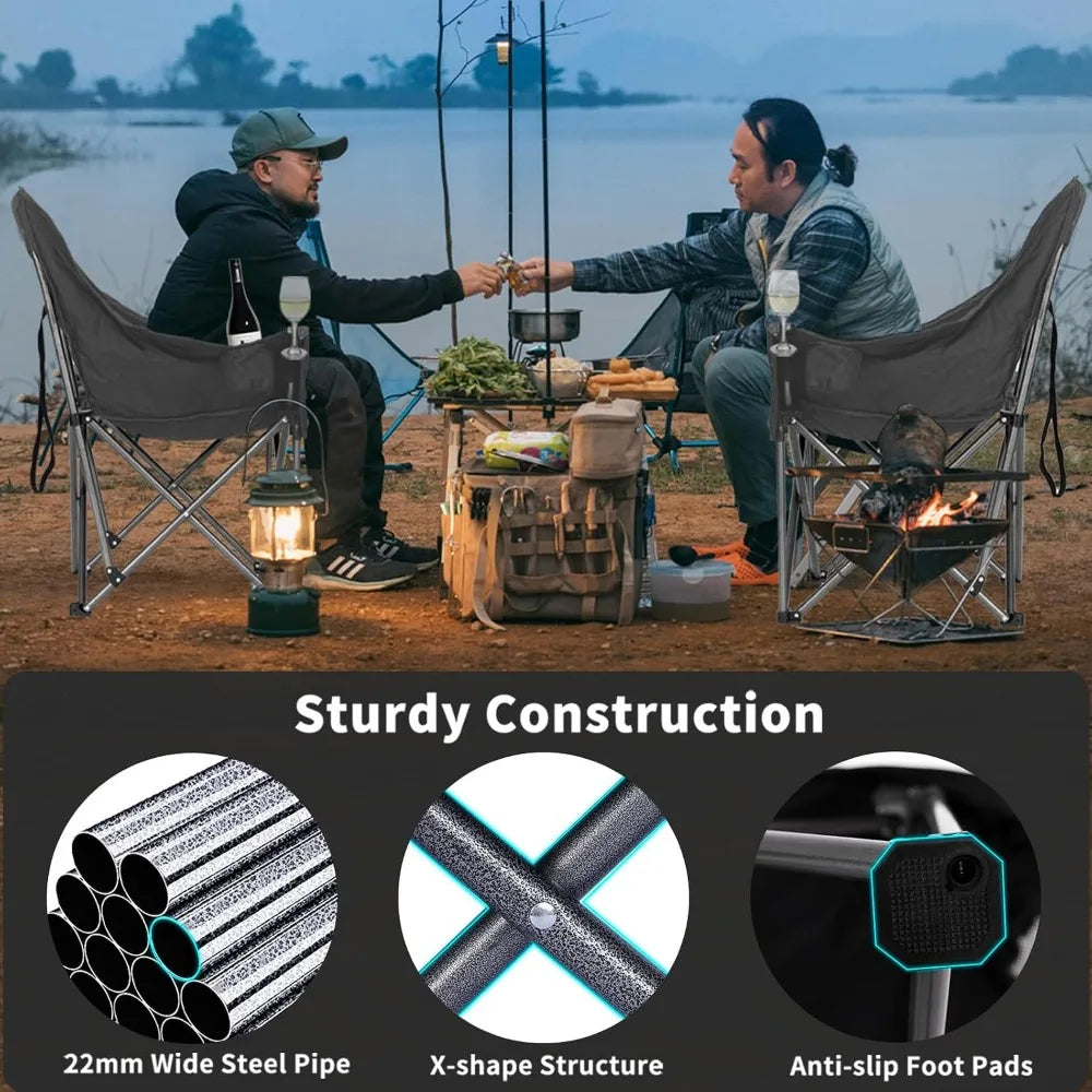 Oversized Camping Chairs for Adults Heavy Duty Padded Portable Lawn Chairs Outdoor Folding Chairs XL with Cup Holder, Supports 500 lbs