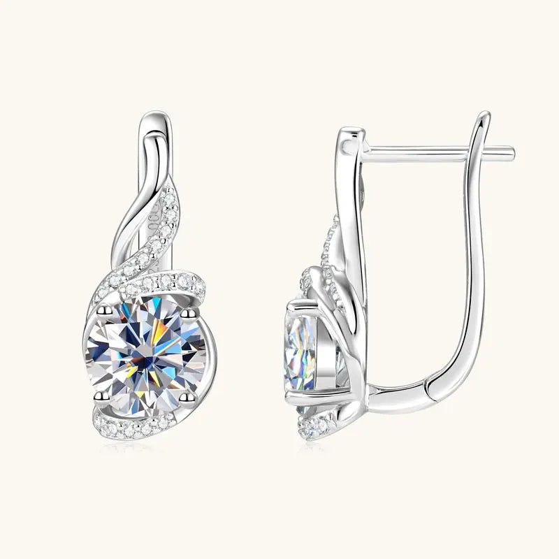 OXTAO U-shaped Design Moissanite Hoop Earrings for Women 100%925 Sterling Silver 2ct D VVS1 Diamond Earring Wedding Fine Jewelry