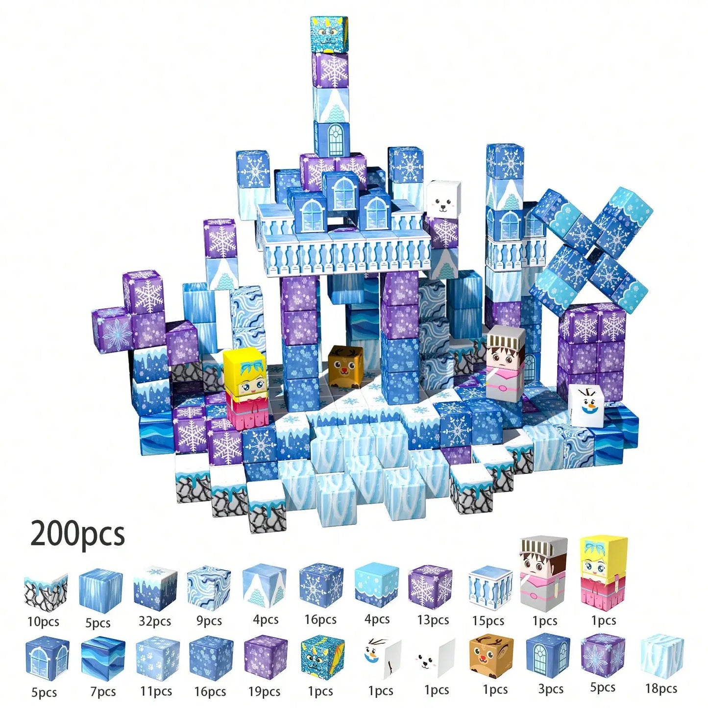 Magnetic Blocks - 100/64/48PCS Magnetic Blocks Build Ice Castle - Magnet Blocks Sets For Blue Princess Castle Build, Upgraded STEM Sensory Birthday Gift For Kids Age 3+ Years Old.
