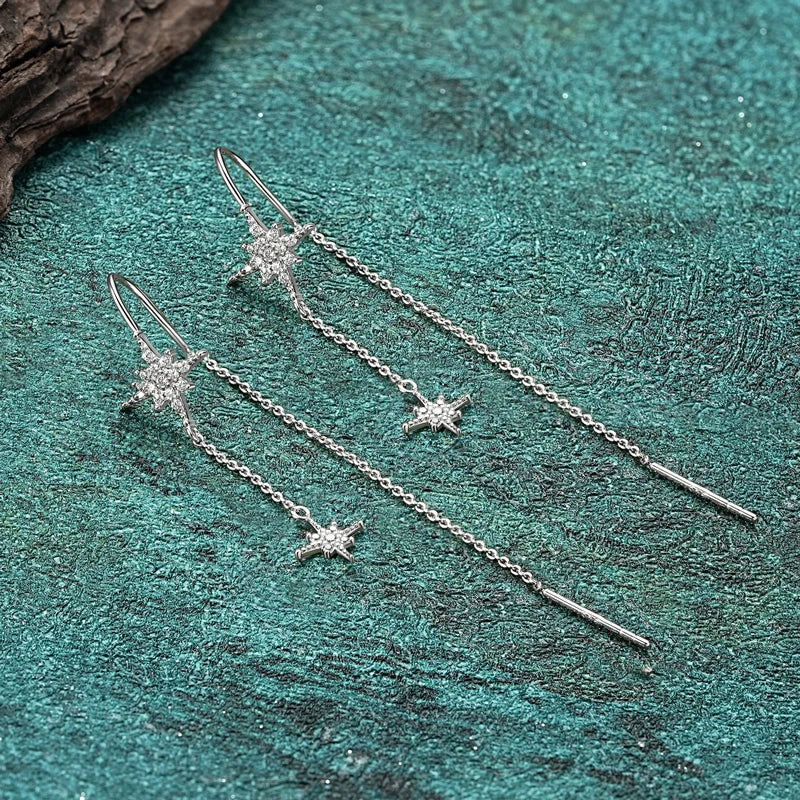 OXTAO Long Tassel Drop Earrings 100% Real 925 Silver Chain Moissanite Star Ear Line Earring Wedding Party Jewelry Gift for Women