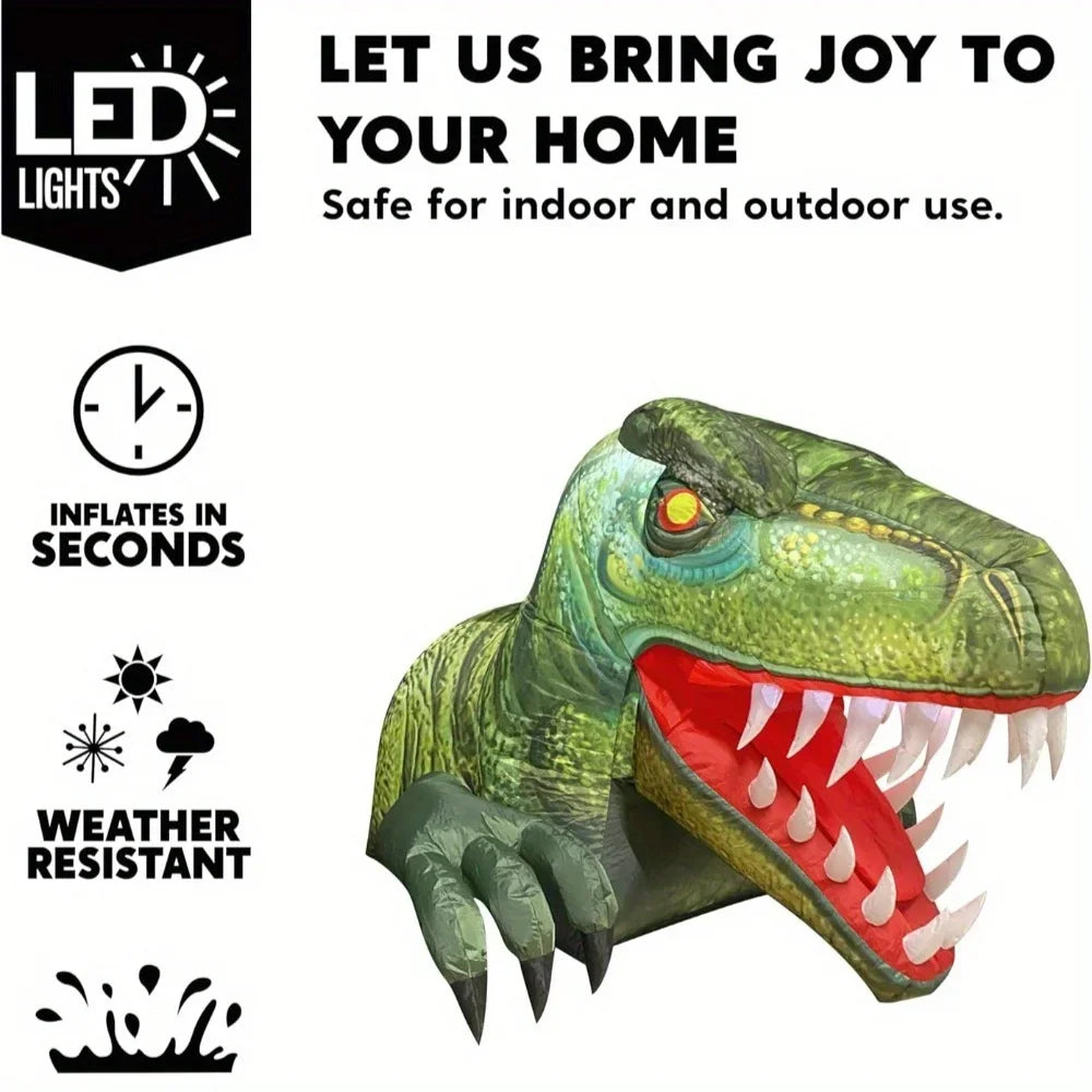 Animated Trunk or Treat Car Halloween Inflatable Outdoor Decorations Decorations Animated Dinosaur with LEDs for Yard Decor