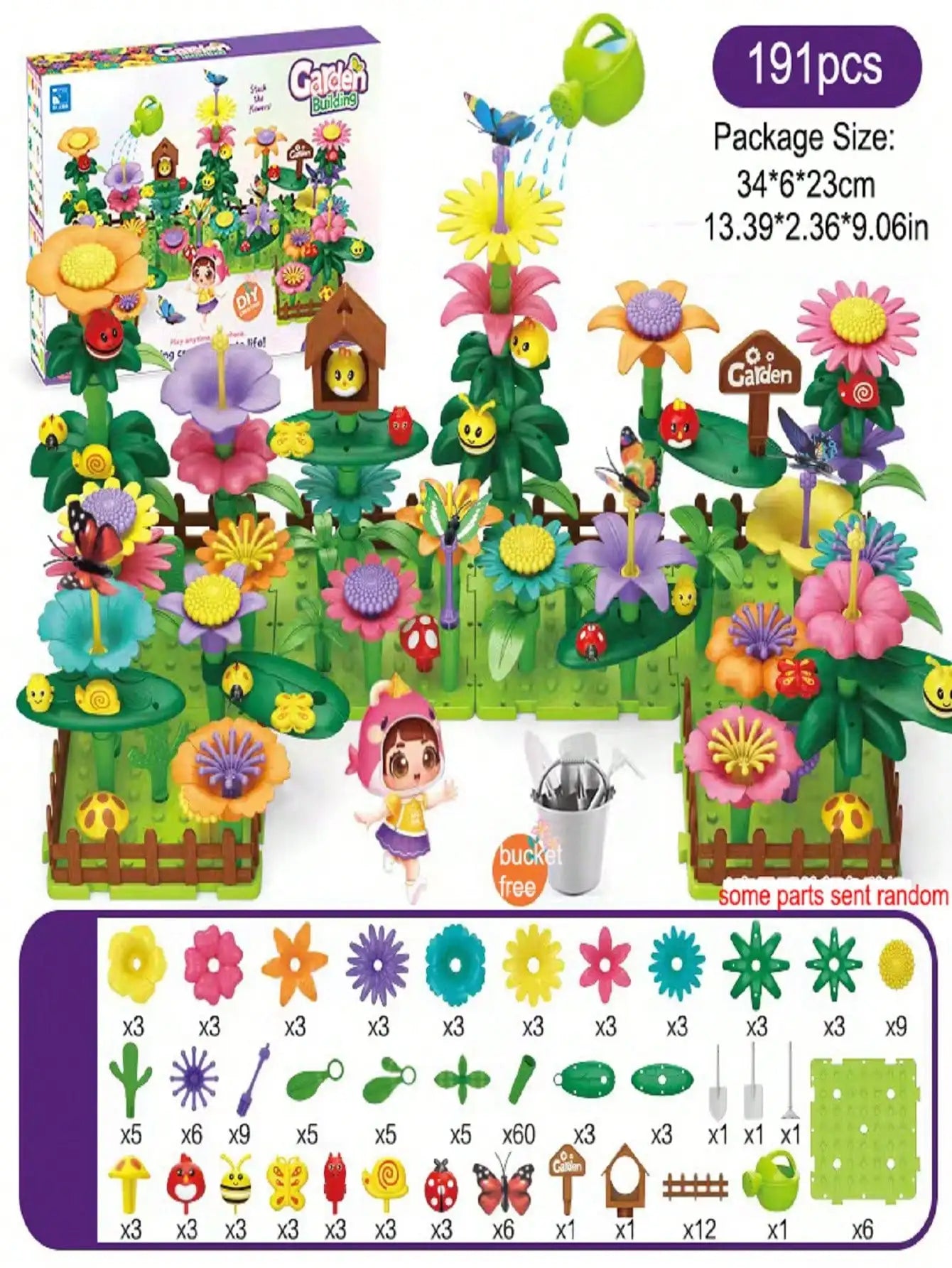 Children Garden Building Flower Toys Girls DIY Flower Garden Toys Building Blocks Kids Playset Creative Growing Floral Garden Parents-Child Interaction Developmental Educational Toys Room Decorati