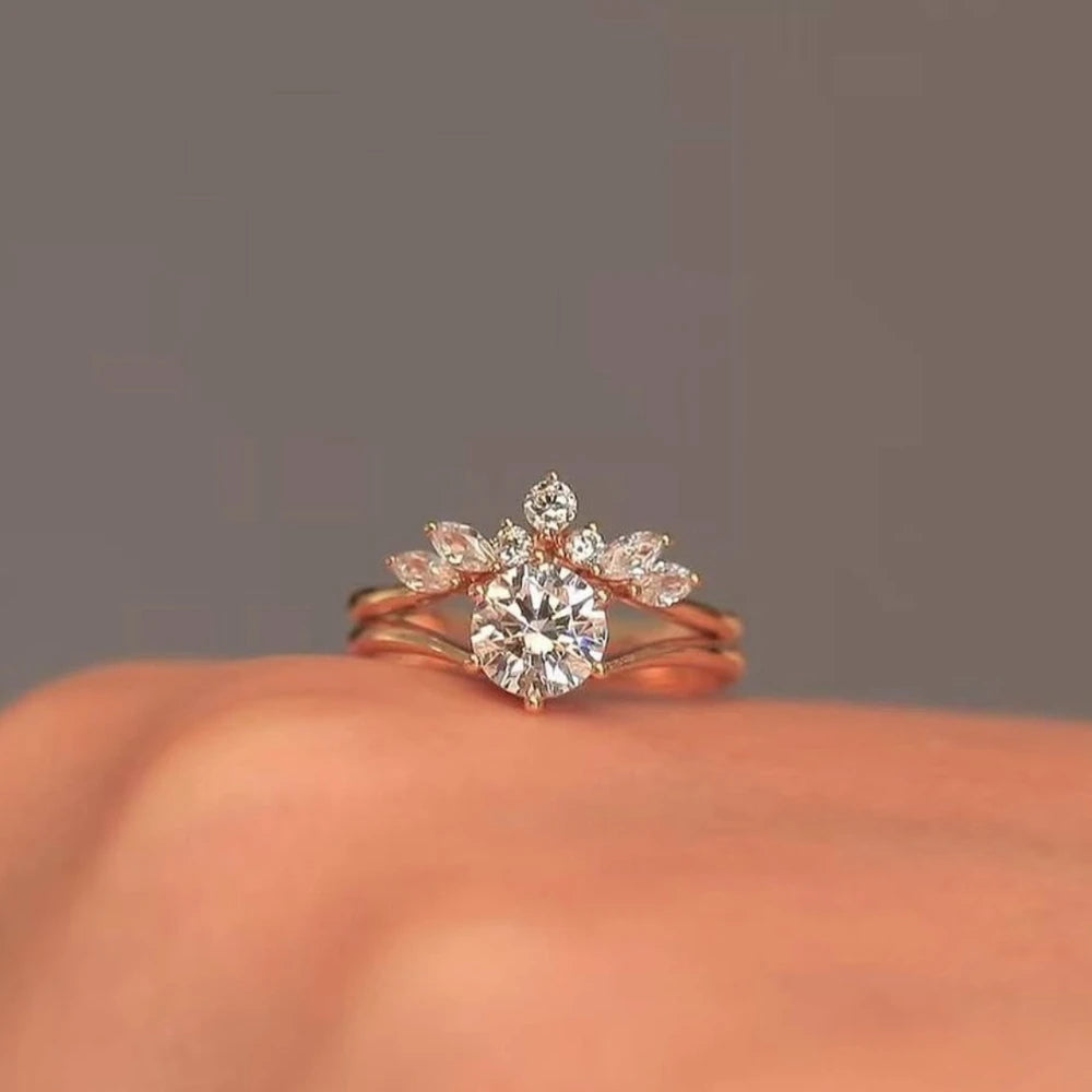 S925 Sterling Silver Round 1.2CT Moissanite Ring Set Fine Jewelry Gold-plated 18k Suitable for Gift Giving Birthday Gift