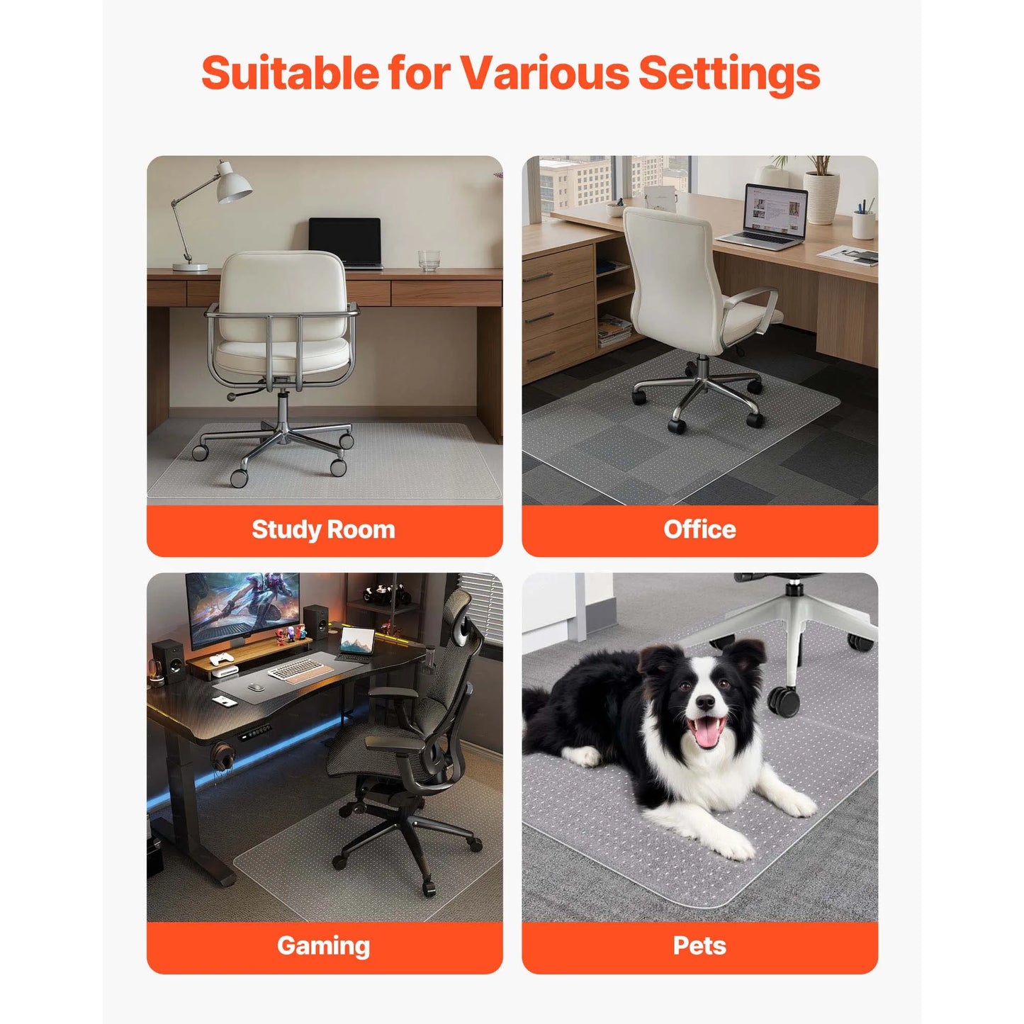 SucceBuy Chair Mat Plastic Floor Protector Rug with Studded Non-Slip & Easy to Clean Smooth Glide Under Desk Rug for Home Office