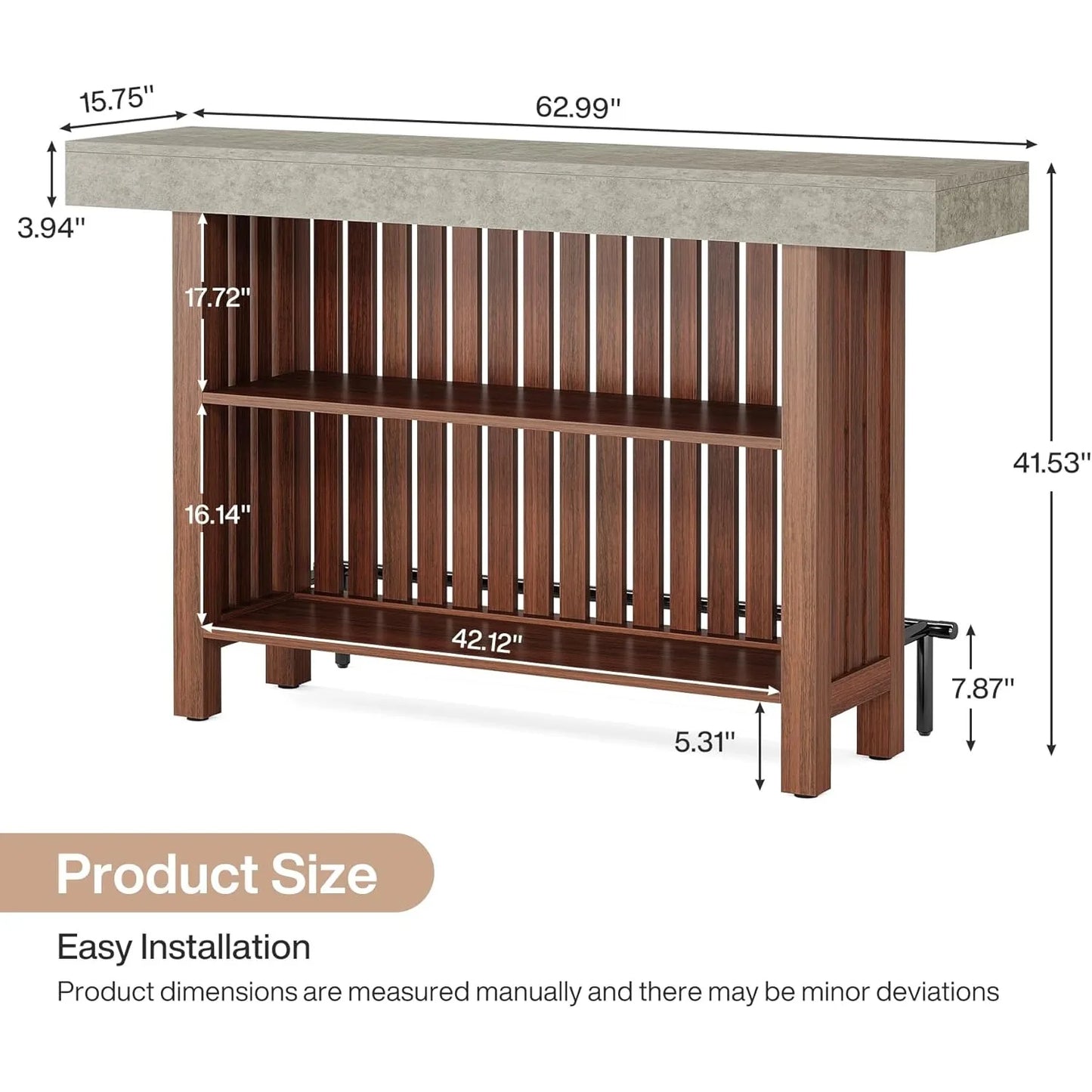 LITTLE TREE 63-Inch Large Home Bar Unit,2-Tier Kitchen Island Mini Bar Height Pub Table with Footrest, Modern Coffee Bar Cabinet