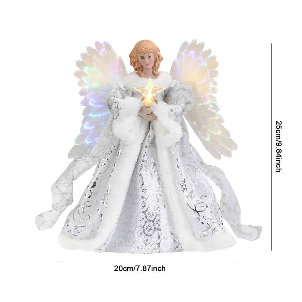 Christmas Angel Pendant Light Christmas Tree Toppers Delicate White Angel Ornaments Christmas Tree Top Decor Glowing Angel Doll