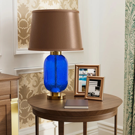 Industrial Bedside Lamp: Amber-tinted Glass Shade, 3000K Warm Light, Desk Reading Lamp w/ Bulb for Bedroom Home Office