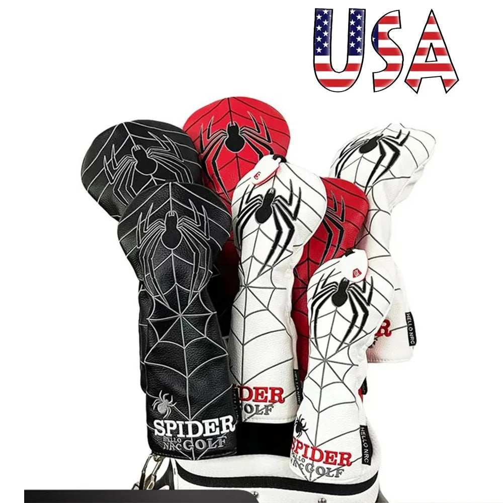 Spider Golf Head Covers PU Leather for Driver Fairway Wood Golf Clubs Durable Water-Resistant Protective Covers Stylish Design for Golf Course Use Golfer Games and Perfect Golf Gift Accessories