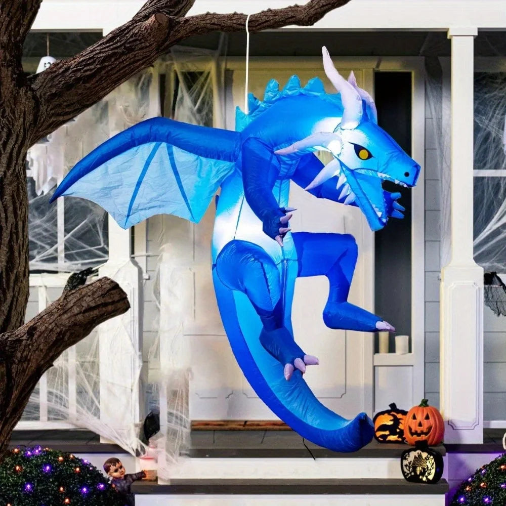 5 Ft Tall Halloween Inflatables Hanging Ice Dragon Outdoor Decorations, Hanging Ice Dragon Blow Up for Yard with Build-in LEDs, Halloween Inflatables Party Supplies Outdoor Decor for Yard