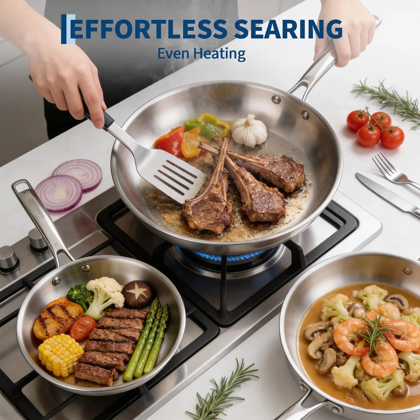 10-Piece Tri-Ply Stainless Steel Cookware Set Heavy Duty Pots And Pans Induction Oven Safe Kitchen Cooking Set