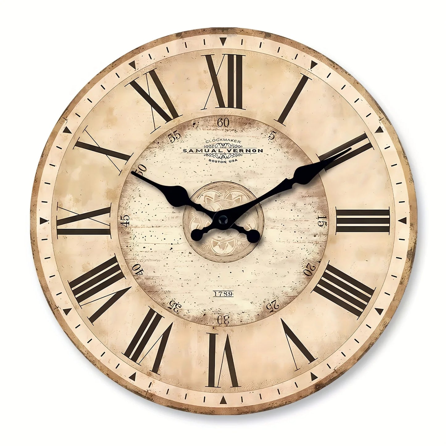 A 10-16-Inch Large American Wooden Roman Numeral Clock Wall - Battery-Powered, Silent Clock, Suitable for Living Room, Bedroom,
