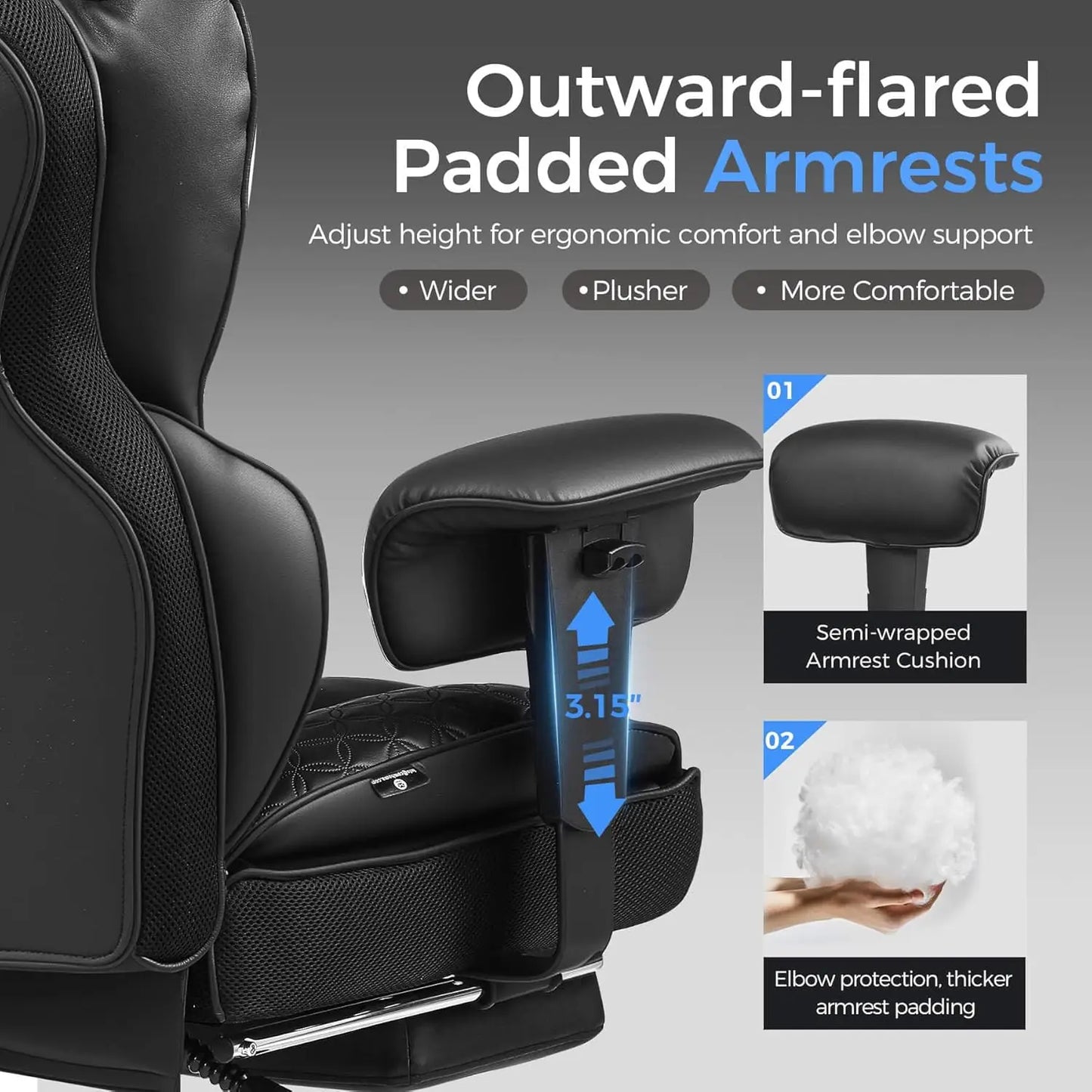 Heavy Duty Gaming Chair 400lbs with Footrest, Ergonomic Wide Seat, Lumbar Support, Earth-Black