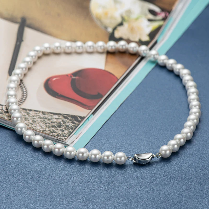 Natural White Fresh Water Pearl Necklaces 8-9Mm 925 Sterling Silver Pearl Zircon Pendant Necklace for Women Wedding Banquet Neck