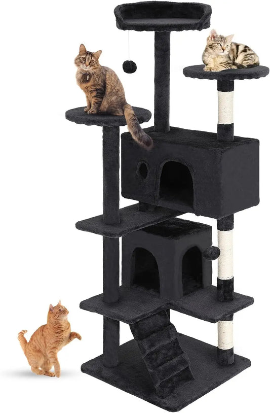 Cat Tree 54in Cat Tower Multi-Level DurableScratching Post & Cozy Fun Jumping Platform Space Saving Condo Pet Play