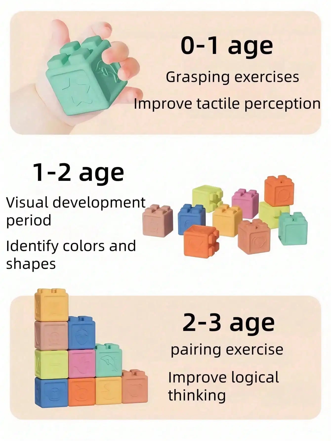 Baby Building Blocks,  8/16/24 Pcs Soft Educational Construction Toys - Numbers, Shapes, Colors, Animals - Random Colors, Infant Toys, Montessori Toys, Bath Toys, Baby Essentials, Teethers, Sensory Chew Toys, Silicone Toys