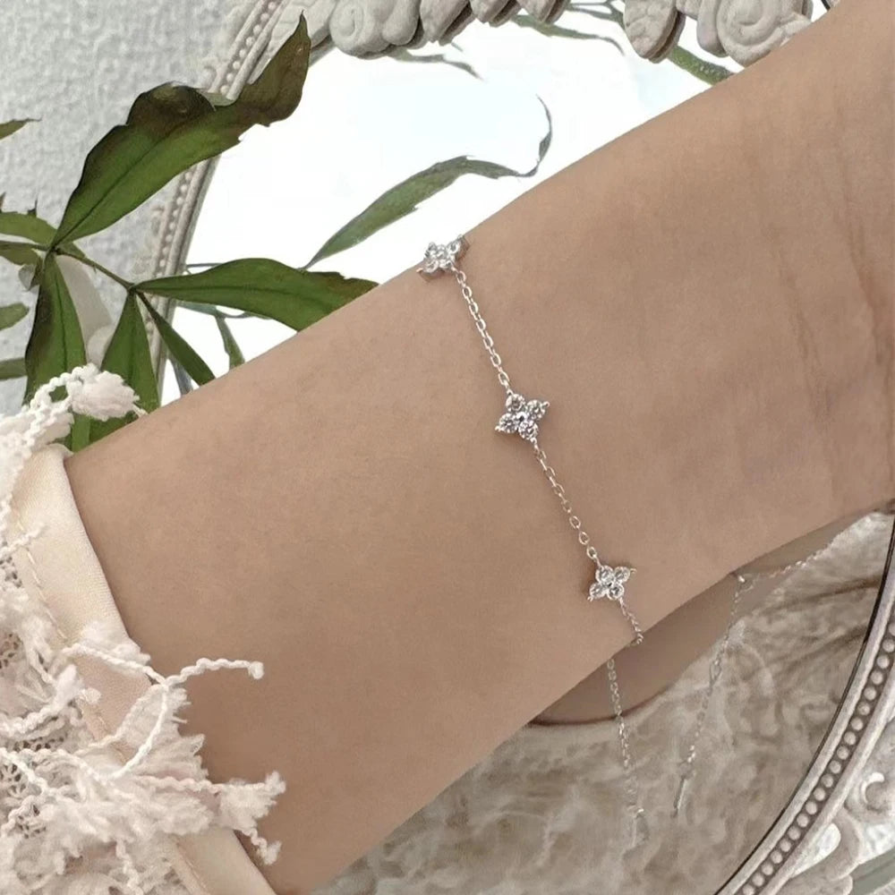 New Stainless Steel Zircon Necklaces for Women 18K Gold Plated Four Leaf Grass Collar Chain Necklace Luxury Jewelry Gift