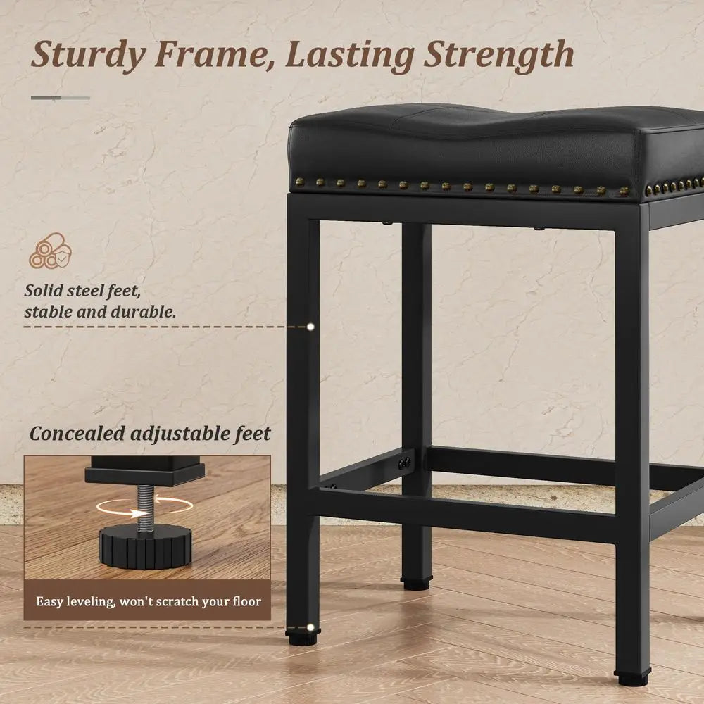 24 Inch Bar Stools Set of 2 PU Leather Counter Height Chairs with Footrest