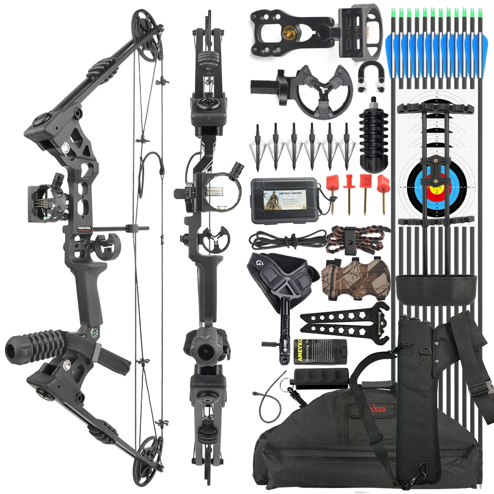 Adjustable Compound Bow Arrow Set with Spine 500 Carbon Arrows 20-70lbs 320FPS High-Strength Alloy Handle RH/LH for Adults Beginners Hunting Shooting Target Practice Outdoor Accessories