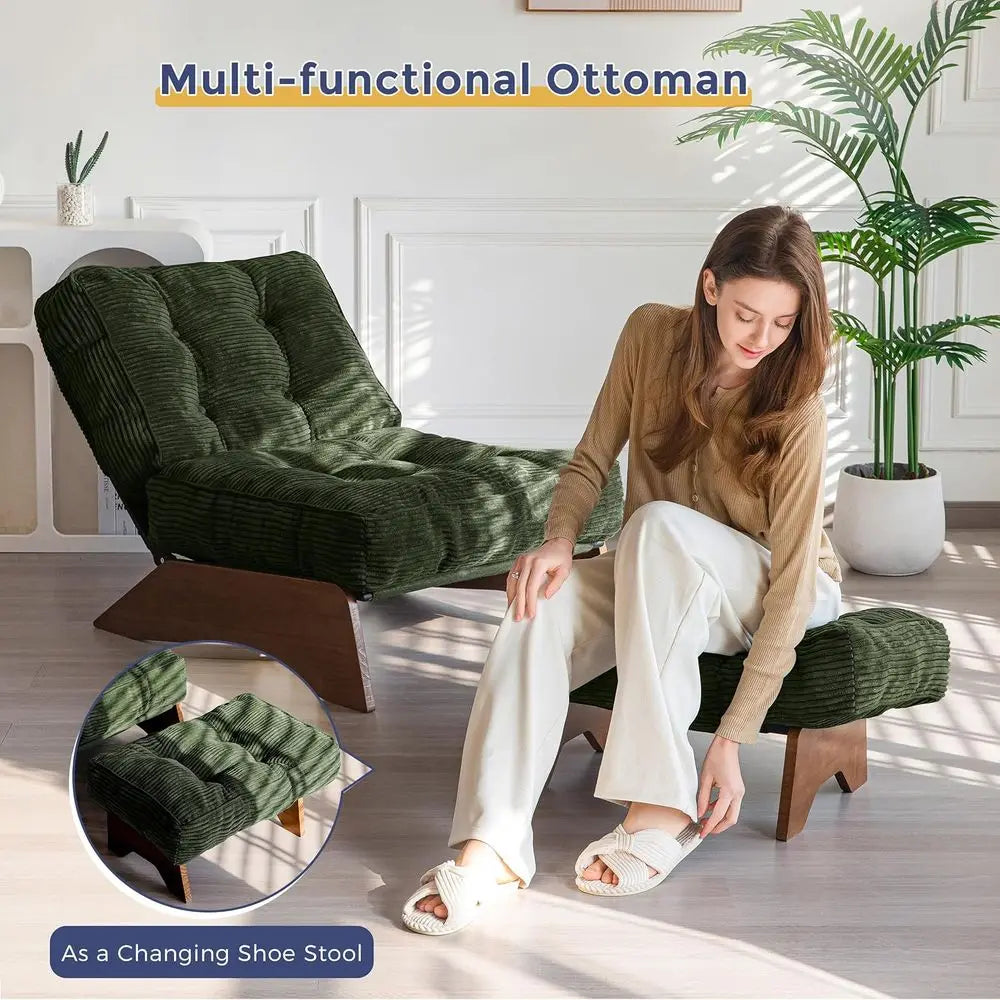 Green Upholstered Reclining Chair with Ottoman for Living Room and Reading, Adjustable Backrest Lounge Chair Set