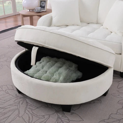 Sofa Chaise Longue (Double) - Irregular Arm/Backrests, Footrest with Storage & 2 Small Throw Pillows