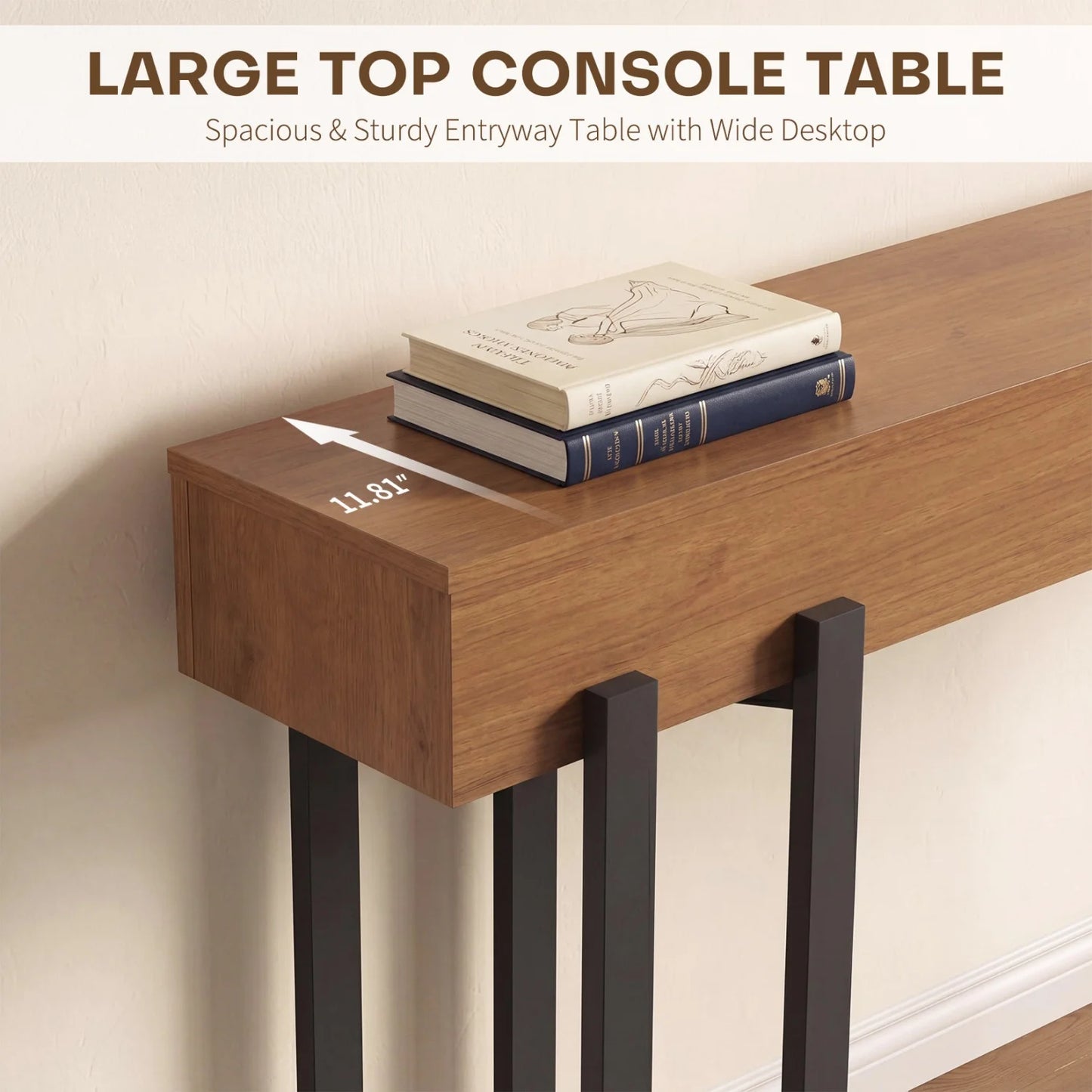 63" Modern Console Table, Wooden Entryway Table with Metal Legs, Narrow Behind Couch Table, Sofa Table for Corridors, Living Room, Hallway
