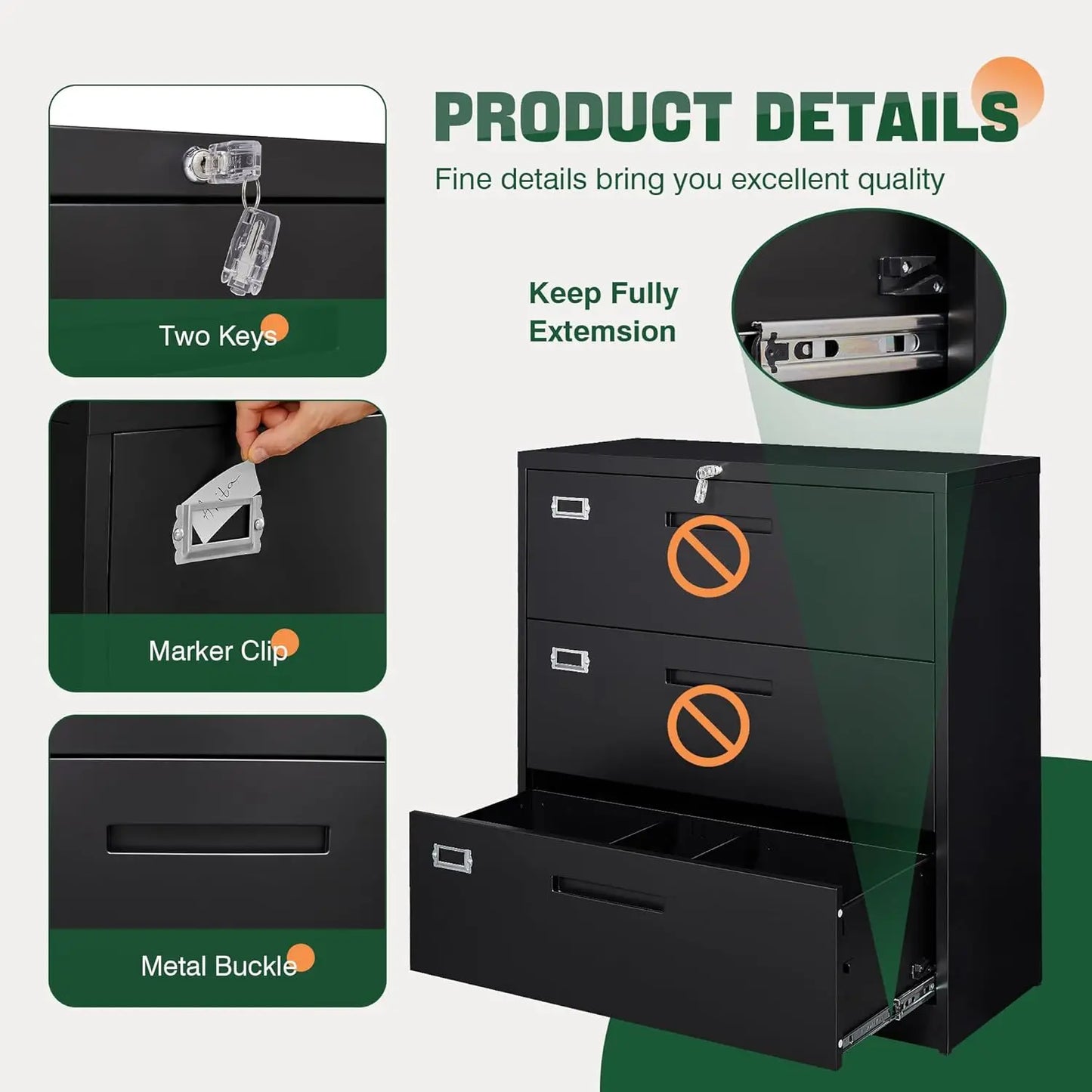 Lateral 3 Drawer File Cabinets with Lock, Metal Filing Storage Vertical Cabinets,Home Office Furniture for, Customized