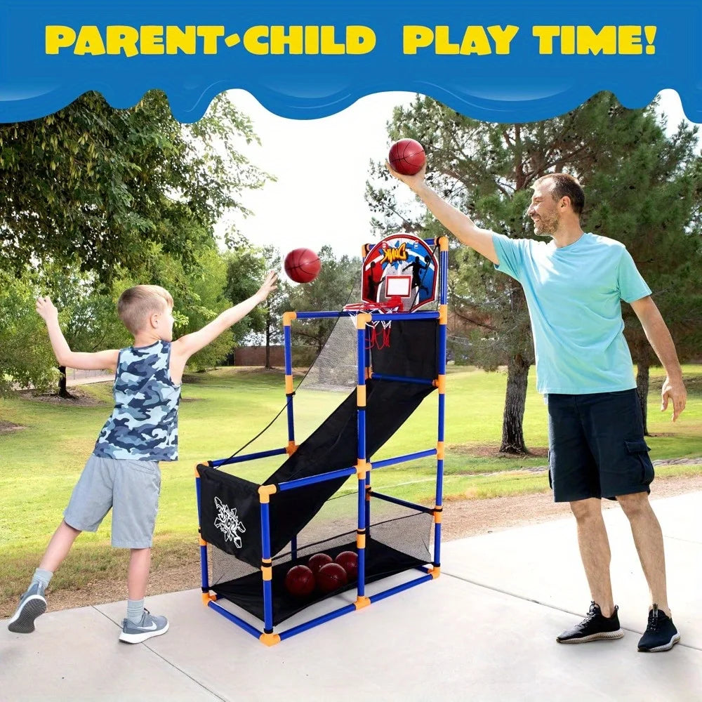 Arcade Basketball Game Set with 4 Balls and Hoop for Kids 3 to 12 Years Old Indoor Outdoor Sport Play Easy Set Up