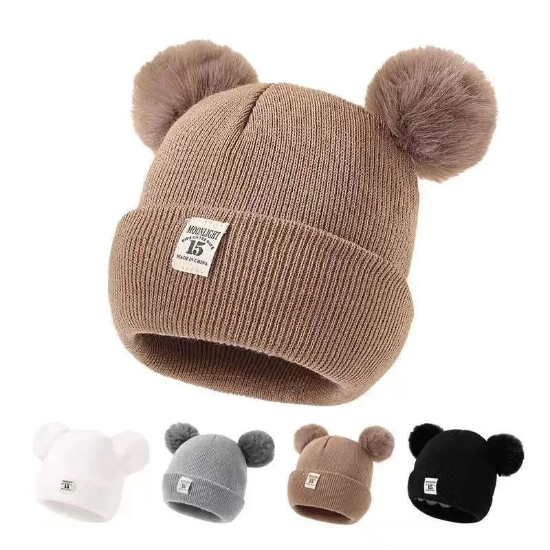 Solid Color Wool Knitted Baby Hat Newborn Baby Hat Cute Winter Hat with Pom-Pom Children's Boys and Girls Warm Knit Hat
