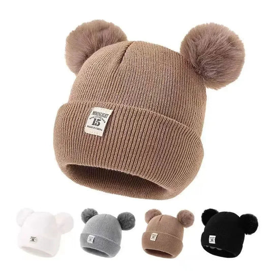 Solid Color Wool Knitted Baby Hat Newborn Baby Hat Cute Winter Hat with Pom-Pom Children's Boys and Girls Warm Knit Hat