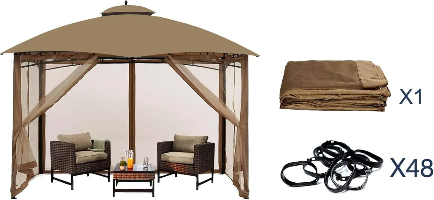 Universal Replacement Mosquito Netting 10' x 10' Outdoor Mesh Netting Screen 4-Panel Sidewall Curtain with Zipper (Khaki)