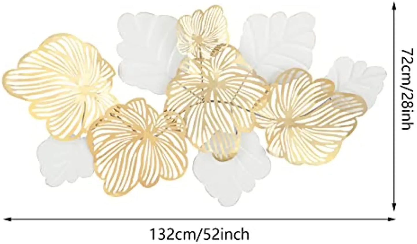 3D Metal Wall Decor Art Leaves Modern Home Sculptures "Gold Flower Blooming" Handmade Wall Hanging Artwork Decoration