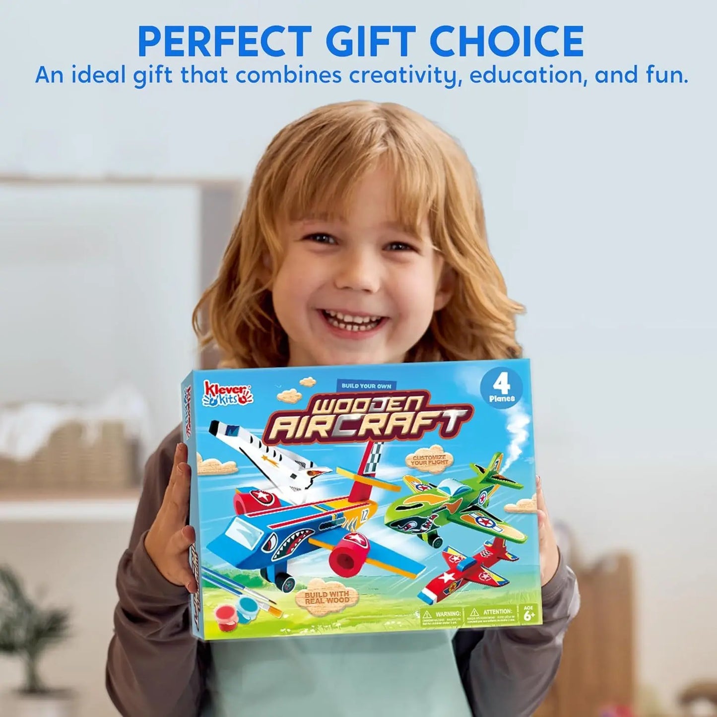 JOYFY 4Pcs DIY Wooden Aircrafts-Build & Paint Your Own Wooden Airplane Craft Kit Easy to Assemble  for Boys 6-12 Birthday Gifts