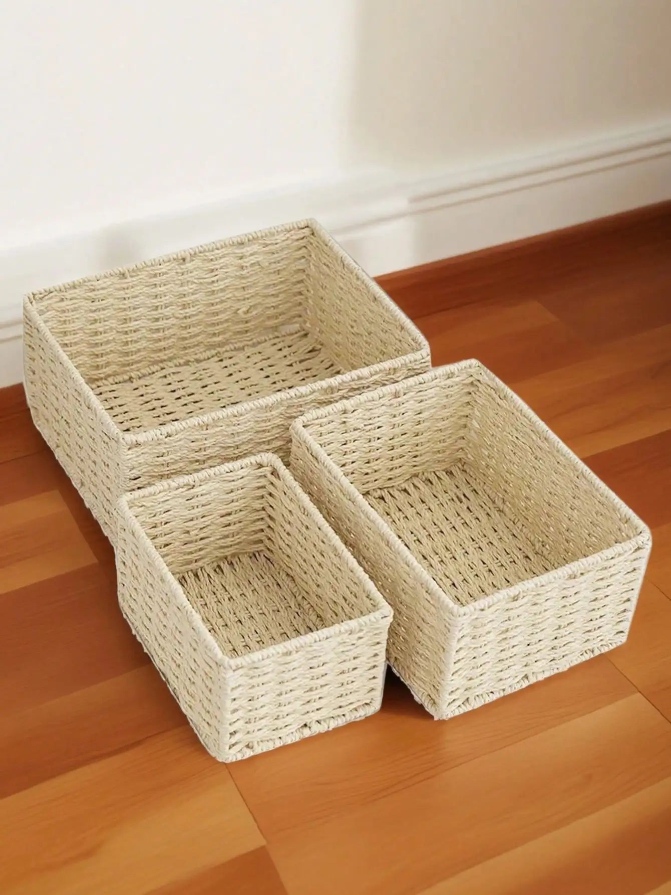 1pc/3pcs Desktop Storage Box, Handmade Rattan Woven Organizer Tray For Cosmetics, Keys, Snacks, Home Living Room, Bedroom, Study, Office, S/M/L Sizes Available,For Back To School