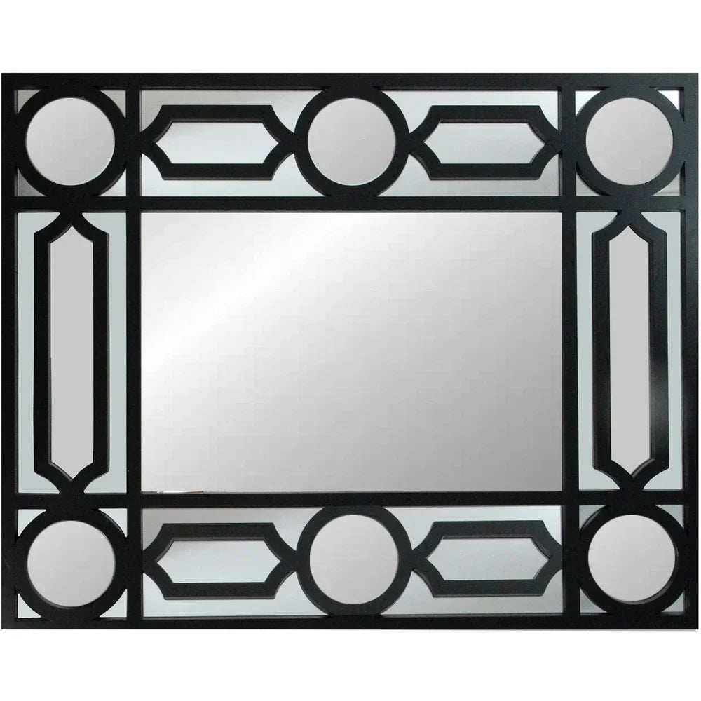 Geometric Black Framed Rectangular Wall Mirror with Hanging Hardware Versatile Display Home Decor and Space Enhancement