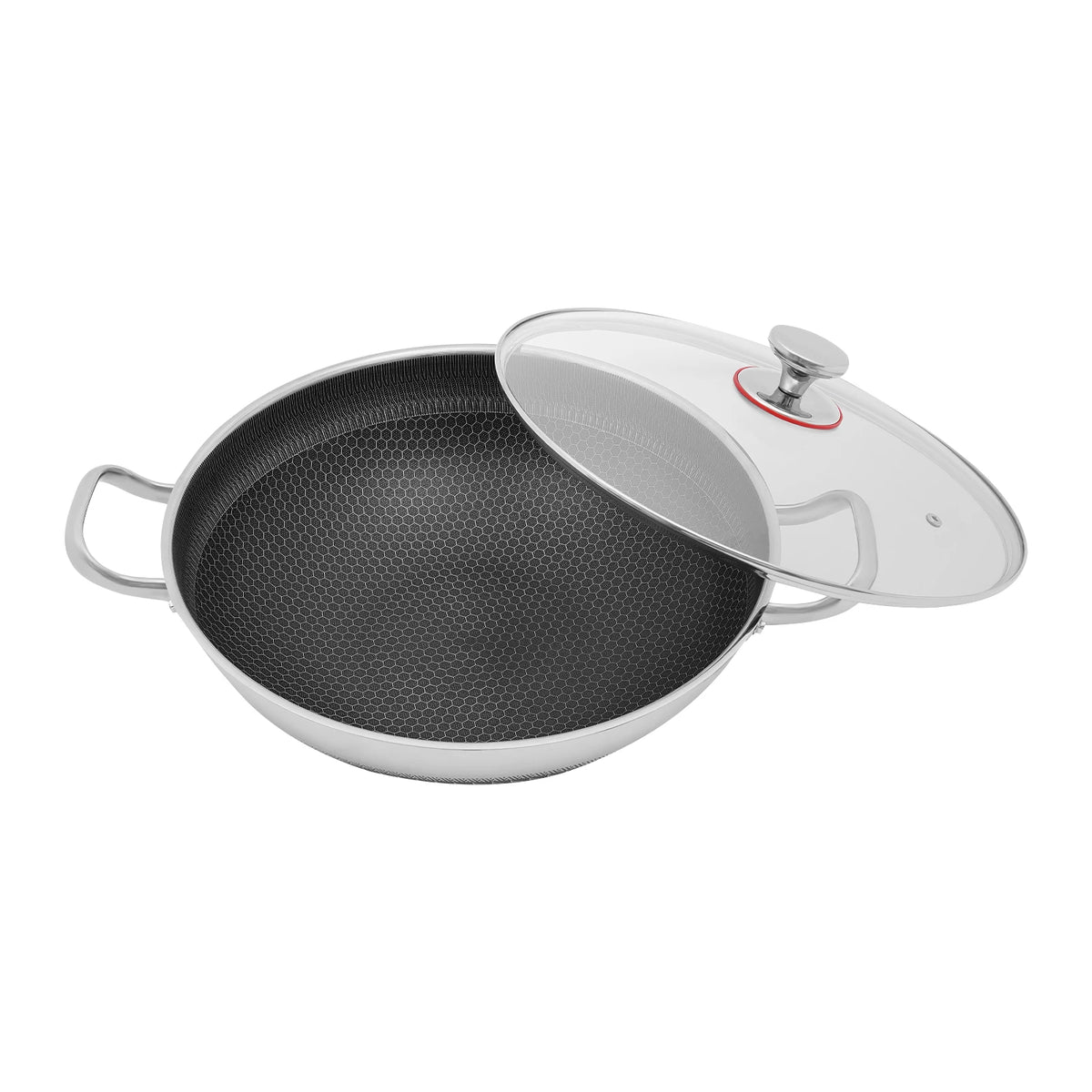 Stainless Steel Nonstick Wok Pan With Tempered Glass Lid For Most Stoves