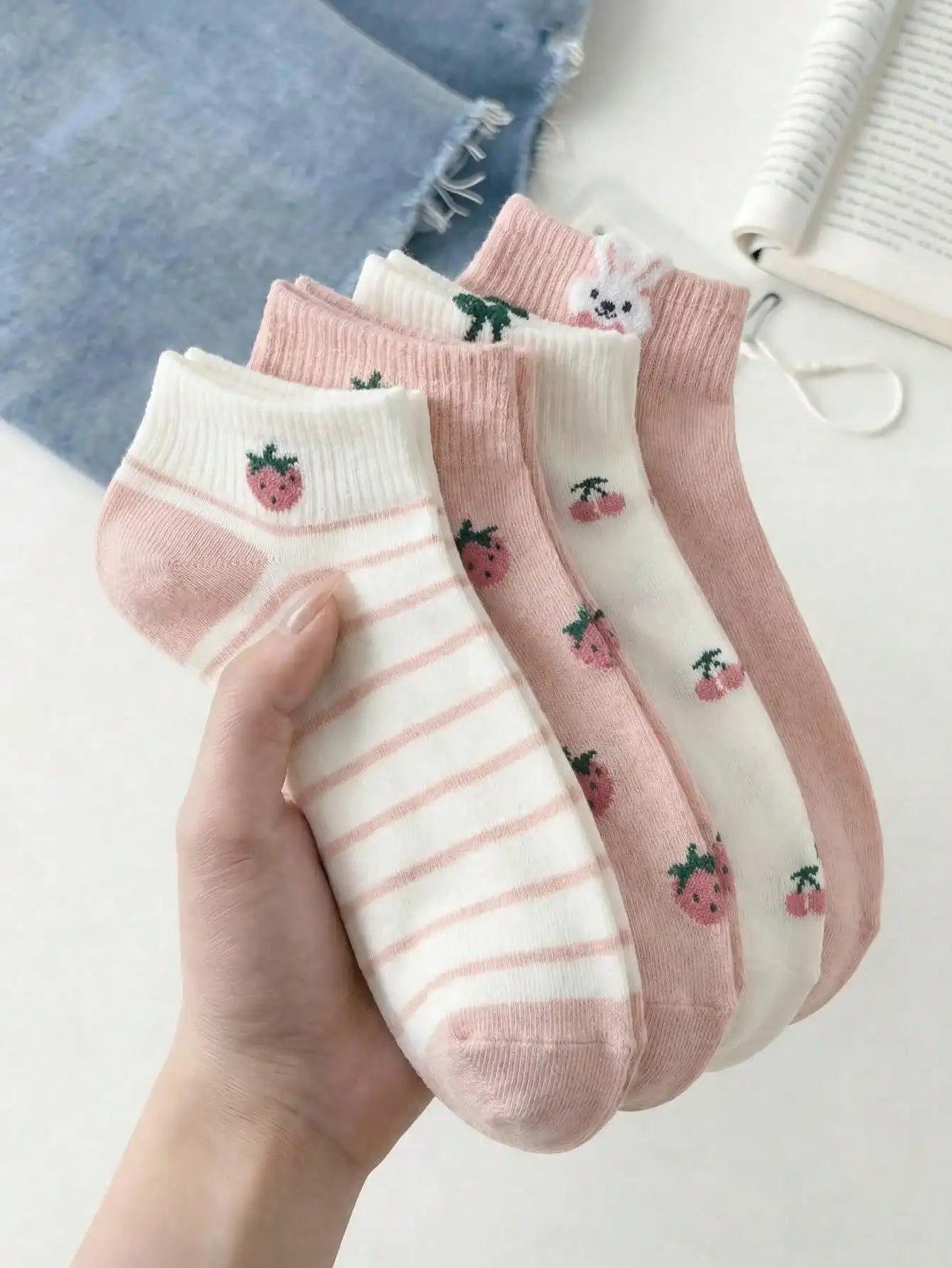 5 Pairs Women's Cute Bow & Floral Pattern Short Socks, Fashionable College Style, Comfortable & Breathable, Versatile For Daily, Sports, Casual Wear, Suitable For Spring, Summer, Autumn
